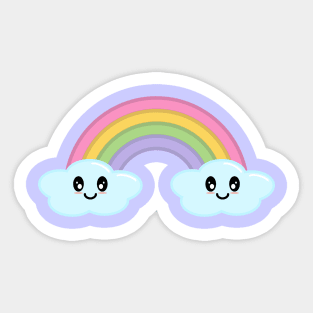 Kawaii Cute Happy Rainbow and Clouds in Purple Sticker